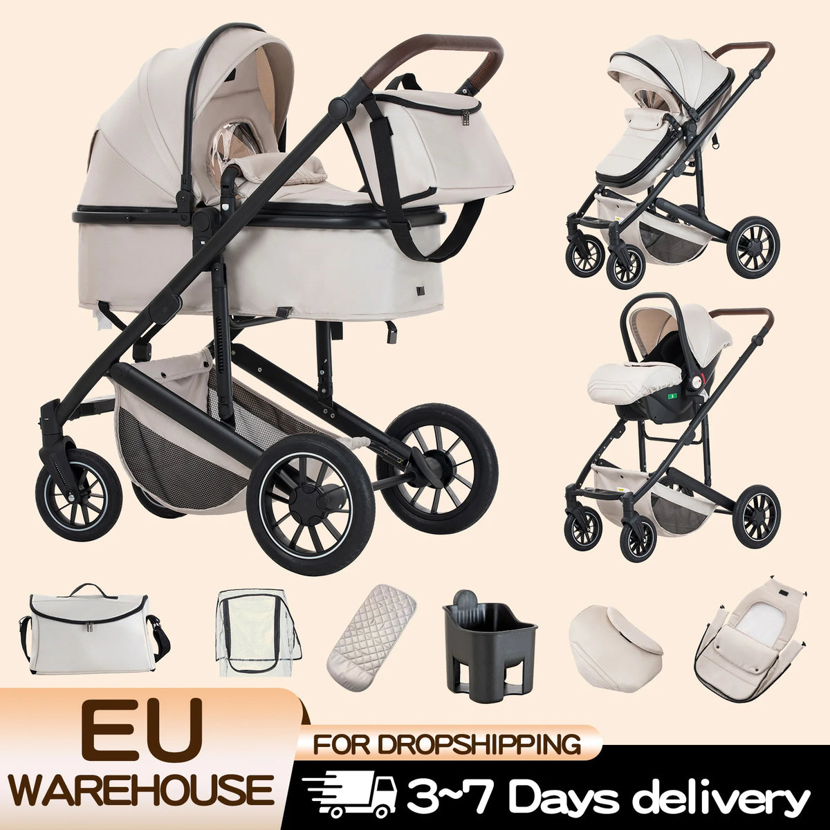 Lussuoso passeggino da viaggio portatile 3 in 1 Carrello pieghevole in alluminio ad alto paesaggio Carrozzina a quattro ruote per neonato
