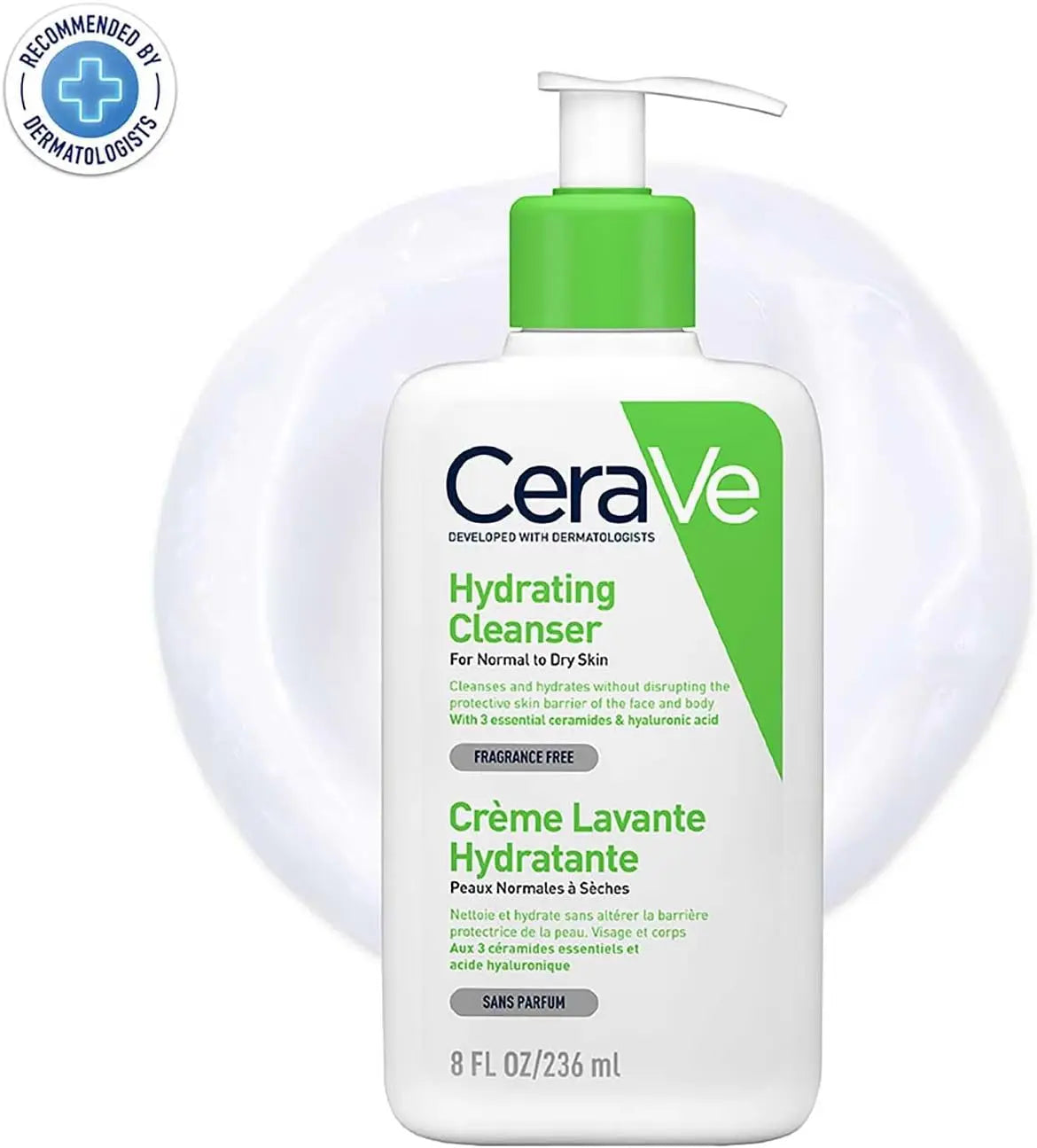 Detergente Idratante CeraVe 236ml, Detergente Delicato Multiuso per Viso e Corpo con Pelle Normale o Secca, Senza Profumo