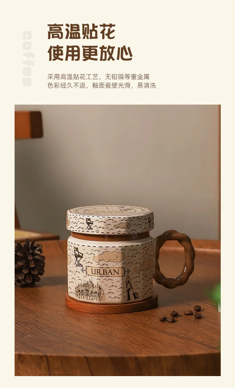 Tazze in ceramica retrò creative, alto livello di aspetto, tazze famose in Internet, souvenir di lusso leggero, tazze da caffè con LIDS