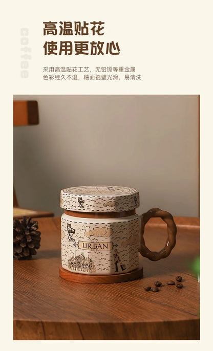 Tazze in ceramica retrò creative, alto livello di aspetto, tazze famose in Internet, souvenir di lusso leggero, tazze da caffè con LIDS
