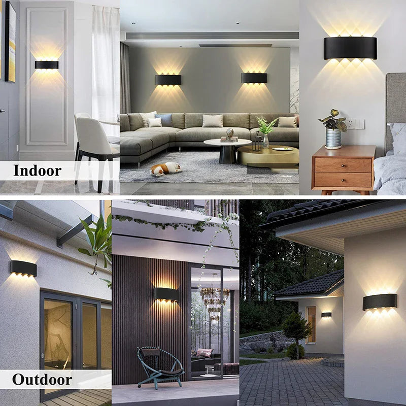 Lampada da parete a LED IP65 AC86-265V/DC12V-24V Illuminazione da giardino impermeabile per esterni Lampada da parete per scale per camera da letto interna in alluminio
