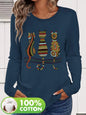 T-shirt da donna in 100% puro cotone, a maniche lunghe, con scollo rotondo, stile casual, con stampa grafica floreale, vestibilità ampia, ideale per la primavera e l'autunno.
