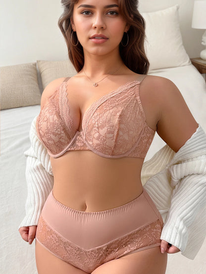 Set intimo da donna sexy in 2 pezzi taglie forti pizzo semitrasparente moda retrò biancheria intima grande rosa Lingerie MR3419