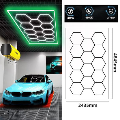 14 griglie con telaio luci da garage esagonali 6500K 672W a nido d'ape led per officina barbiere palestra soffitto negozio seminterrato