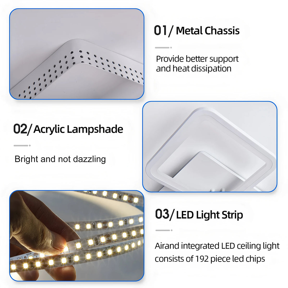 Lampadario LED IRALAN dal Design Quadrato per Camera da Letto e Soggiorno, Lampada da Soffitto Moderna per la Casa, Illuminazione a Soffitto in Bianco e Nero