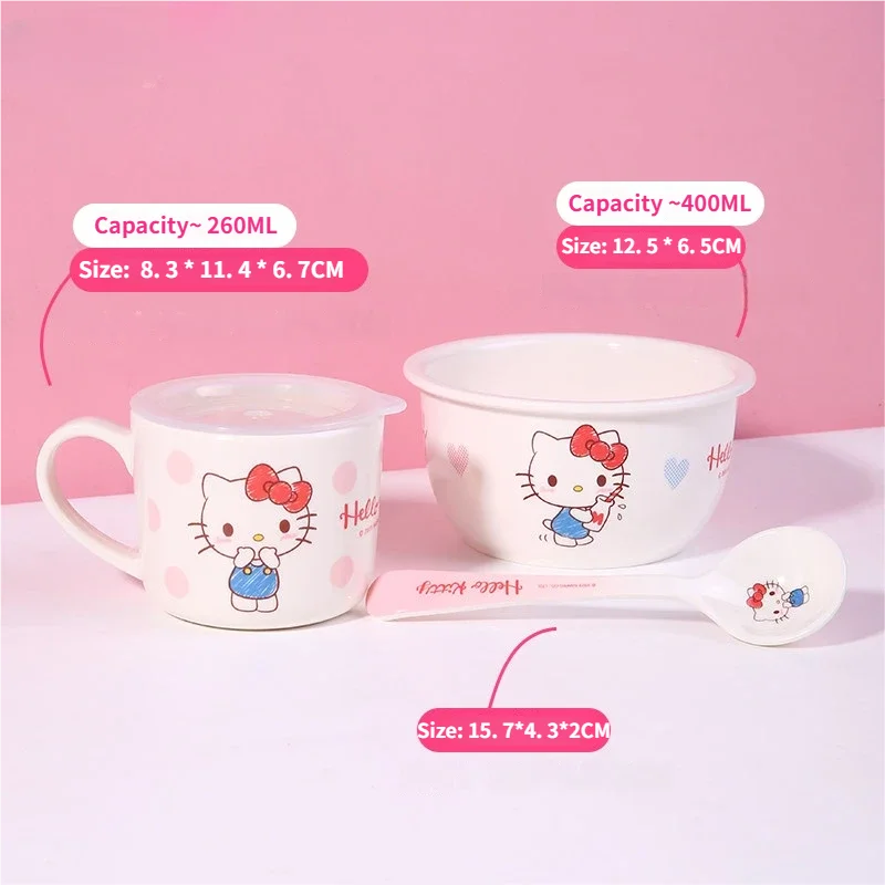 WUHE Set di Stoviglie per Bambini Hello Kitty, Ciotole e Piatti in Melamina, Design Cartoon per Ragazze, Senza BPA, Infrangibile, Lavabile in Lavastoviglie