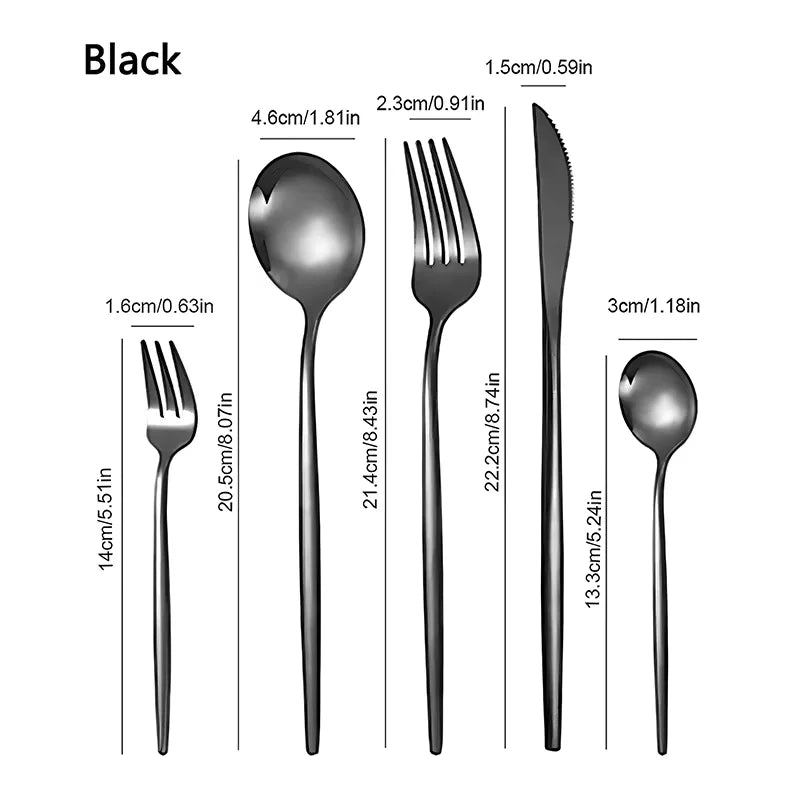 Set di posate in acciaio inossidabile, nero, 20 pezzi; posate portoghesi in acciaio inossidabile per 5 persone; eleganti posate occidentali; lavabili in lavastoviglie;