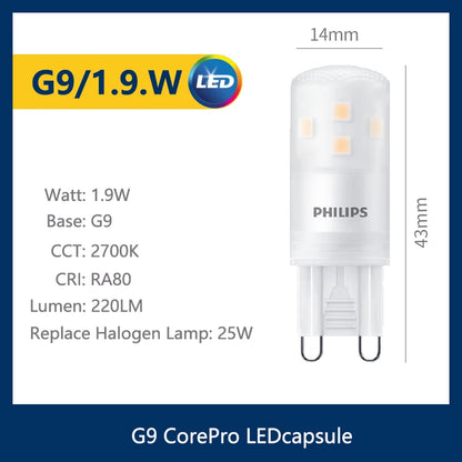 Lampadina LED Philips CorePro G9 1.9W 2.7W 3.7W 4W, 2700K Bianco Caldo, AC 220-240V, Sostitutiva per Lampade Alogene G9