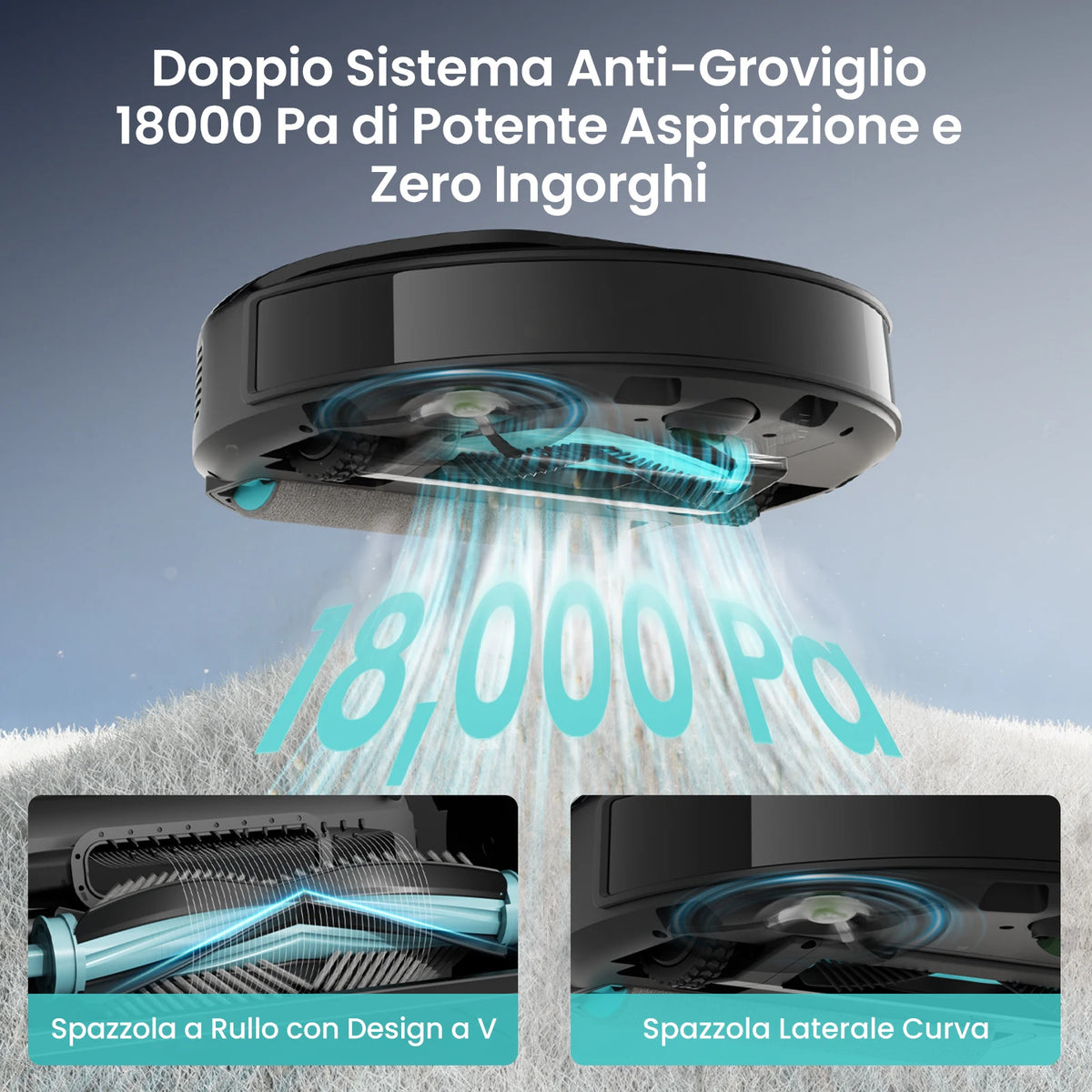 Lefant M5 Aspirapolvere Robot e Lavapavimenti Aspirazione 18000Pa Stazione di Svuotamento Automatico Rulli Autopulenti Navigazione Laser dToF Pulitore Pavimenti Intelligente