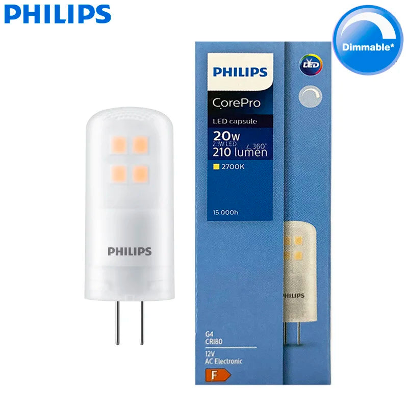 Philips LED Capsule G4 Pin Lampada CorePro 1.7W 2.1W 2700K Bianco caldo AC 12V Lampadina decorativa Sostituisci la luce di lavoro alogena G4 da 20W