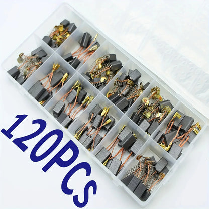 Set Universale di 120 Spazzole in Carbonio di Varie Dimensioni, 12 Specifiche, Spazzole di Ricambio per Manutenzione Utensili Elettrici Fai-da-Te