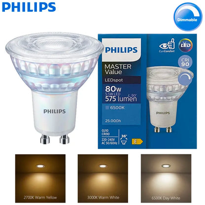 Philips LED GU10 PAR16 MASTER Value 5.5W (=80W Alogeno) 220-240V 36 °   Faretto Orientabile Dimmerabile LED Bianco 2700K 3000K 6500K