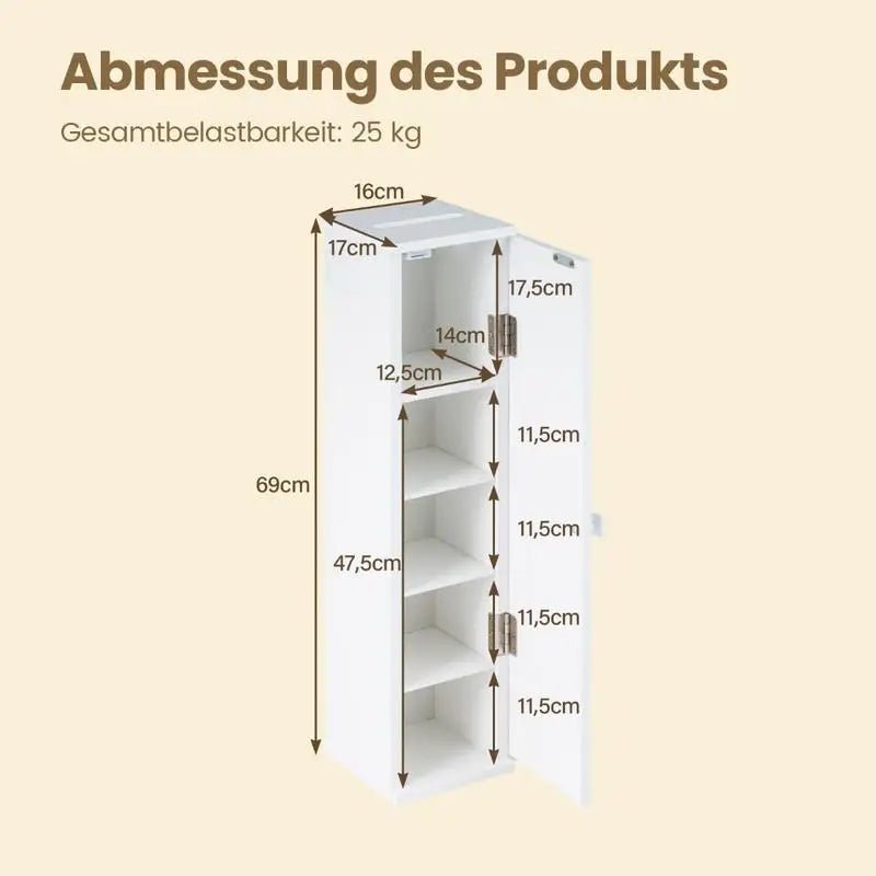 Set di 2 mobili da bagno con 3 ripiani rimovibili, larghezza 16 cm, mobiletto per WC, bianco