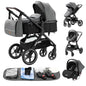 Passeggino 3 in 1 Facile da piegare Telaio in alluminio ad alto paesaggio Passeggino neonato con ruota in gomma per assorbimento degli urti a quattro ruote