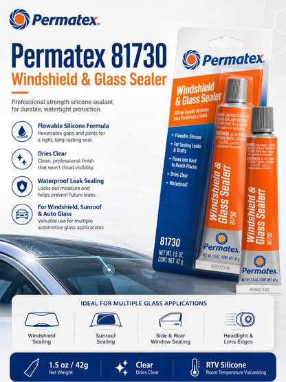 Permatex 81730 Sigillante Siliconico Fluido Trasparente Impermeabile per Parabrezza Auto, Riparazione Perdite Finestrini, Tettuccio e Fari