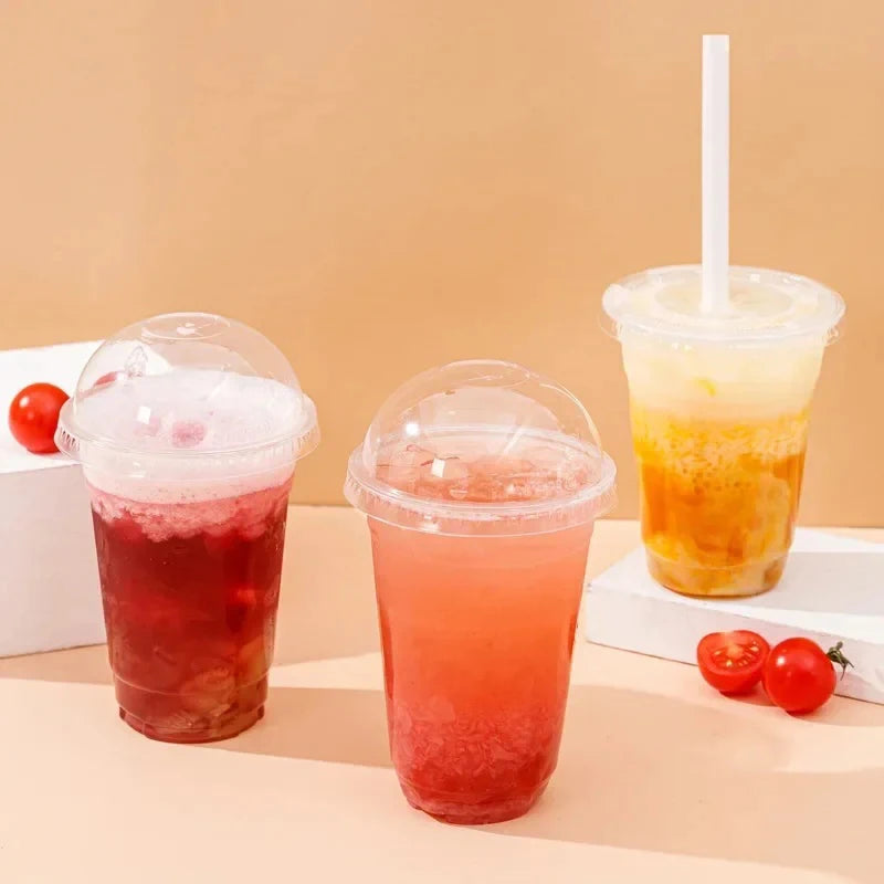 100 Bicchieri in Plastica Trasparente con Coperchi da 350ml, Contenitori Monouso per Bevande Fredde, Bubble Tea, Caffè Ghiacciato, Succhi, Frullati, Forniture per Feste
