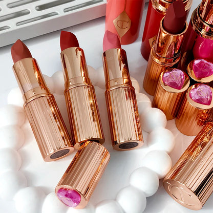 Rossetto in stick Charlotte New Pink Diamond Gold, fard in polvere colorato, lucidalabbra alla frutta, 4 colori, cosmetici portatili Tilbury