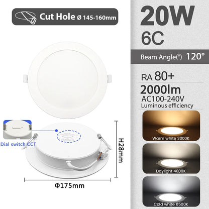 6 pezzi Spot LED da incasso a soffitto 3 CCT 3000K 4000K 6500K AC 220V 110V Bianco caldo freddo Lampada da incasso rotonda Faretto a LED Illuminazione