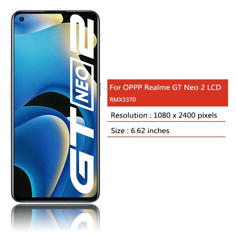 Display LCD AMOLED da 6,62 pollici nuovo per Oppo Realme GT Neo2 RMX3370 + pannello touch digitalizzatore assemblato Realme GT Neo 2 LCD con telaio