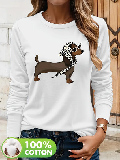 T-shirt da donna in 100% puro cotone, a maniche lunghe, con scollo rotondo, stile casual, con stampa grafica floreale, vestibilità ampia, ideale per la primavera e l'autunno.
