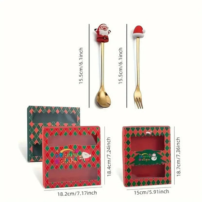 Set cucchiaio e forchetta natalizio in acciaio inossidabile caffè tè utensili da dessert confezione regalo design albero di Babbo Natale facile da pulire     6/4/2/1PZ