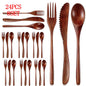 24/12 Pezzi Cucchiaio di Legno Cucchiaio da Zuppa e Forchetta Stoviglie Set di Cucchiai con Mestolo Ellipse Naturale Prodotti Ecologici Cucchiai per Cucinare