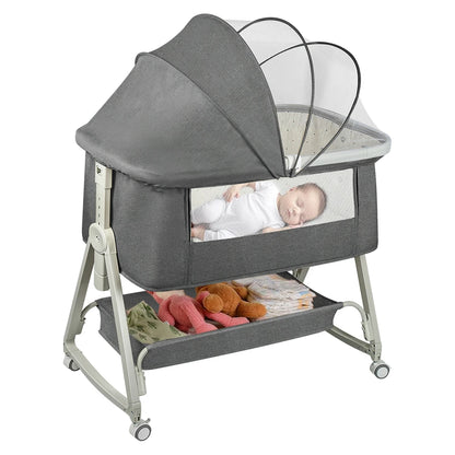 Culla 4-in-1 per Neonati, Culla Co-sleeping con Ruote Integrate, con Materasso e Zanzariera, Grigio, 91L X 50L X 68-81H Cm