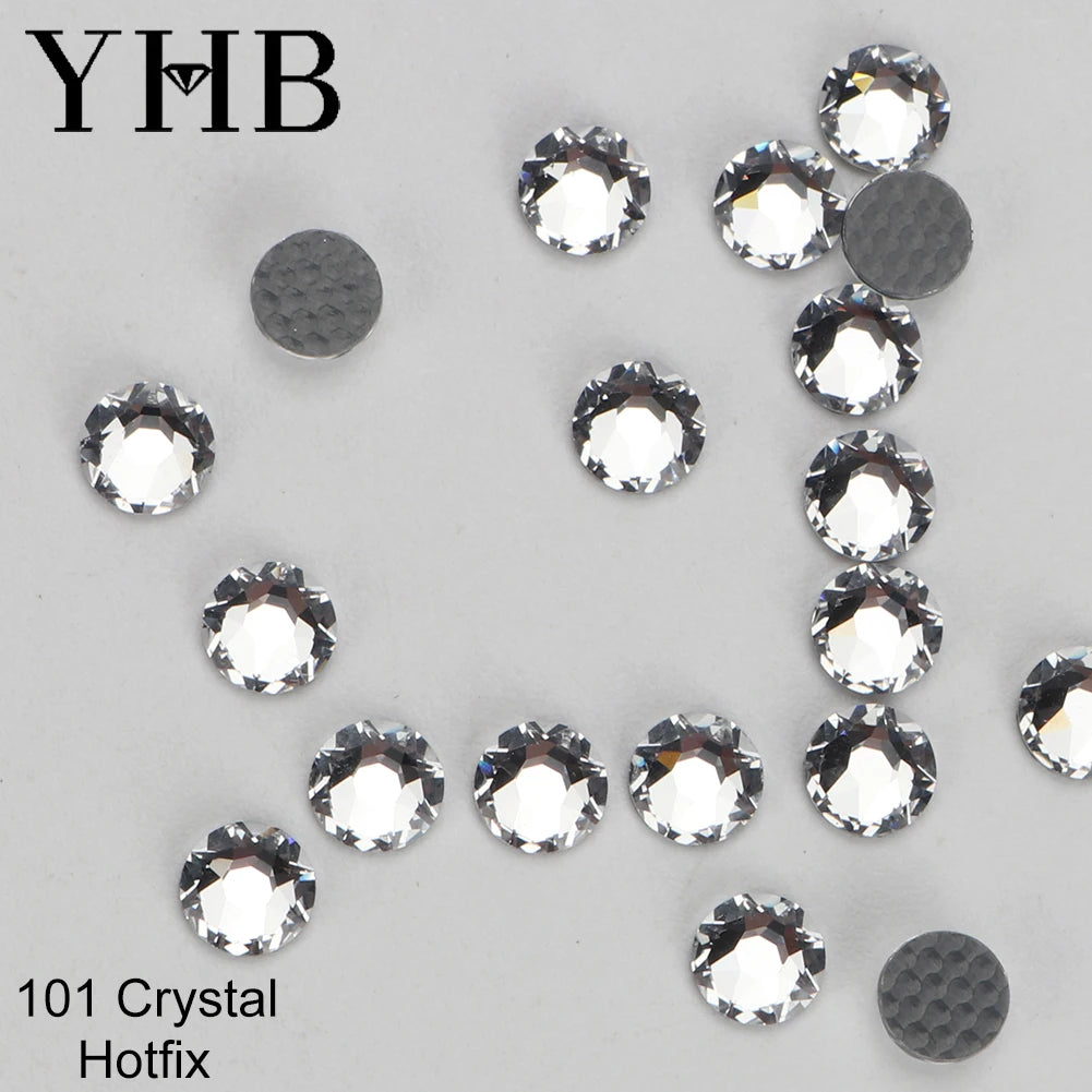 Cristalli YHB Bright Series Crystal AB Dazzling Hotfix Nonhotfix con elettroplaccatura, strass piatti Hotfix per scarpe, borse e abbigliamento.