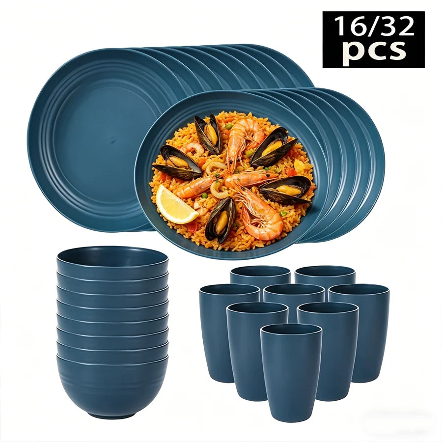 Il set da 16 pezzi / 32 pezzi include tazze, piatti e ciotole lavabili in lavastoviglie, oltre a set per la casa.
