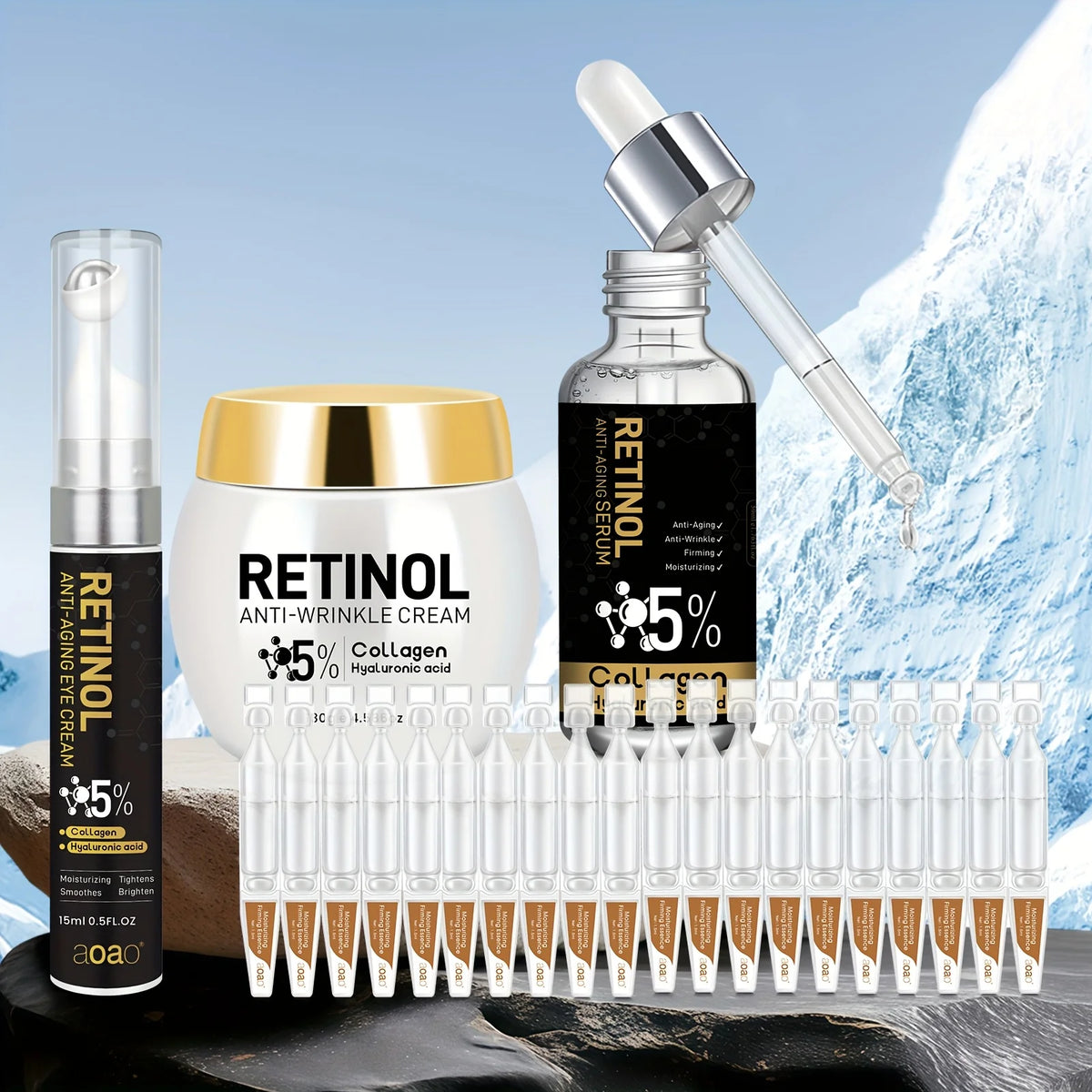 Set regalo da 23 pezzi per uomo con retinolo, idratazione profonda e anti-rughe, adatto per pelli secche e ruvide. Emulsione viso beige chiaro con una texture cremosa, perfetta come regalo di Natale. Trattamento anti-età che