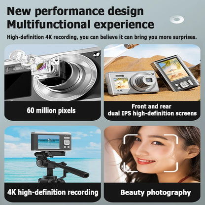 Fotocamera digitale 4K con doppio schermo, obiettivo telescopico, zoom ottico 16x ad alta definizione, fotocamera impermeabile, ideale per selfie, per migliorare l’aspetto, per uso domestico, modello C23.