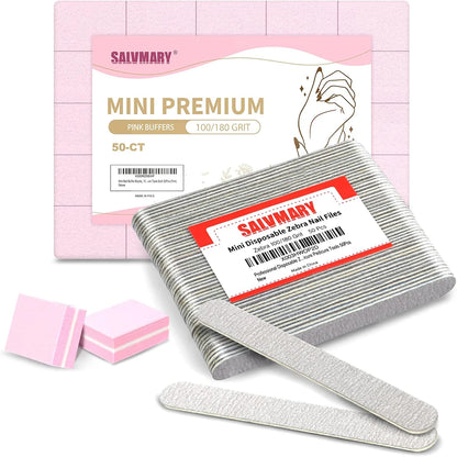 50 pezzi di lime per unghie usa e getta Zebra grana 100/180 e 50 pezzi rosa mini blocchi tamponi per unghie per la cura delle unghie