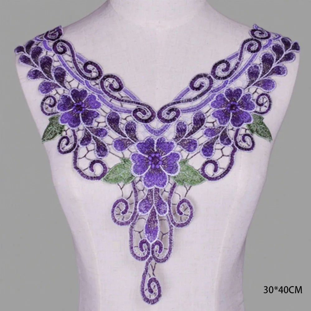 Tessuto per toppe ricamate con fiori eleganti viola per abiti, tende per la casa, accessori per abbigliamento da festa, riparazioni di applique per cucire