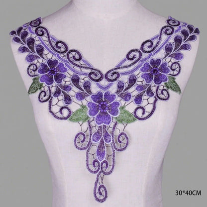 Tessuto per toppe ricamate con fiori eleganti viola per abiti, tende per la casa, accessori per abbigliamento da festa, riparazioni di applique per cucire