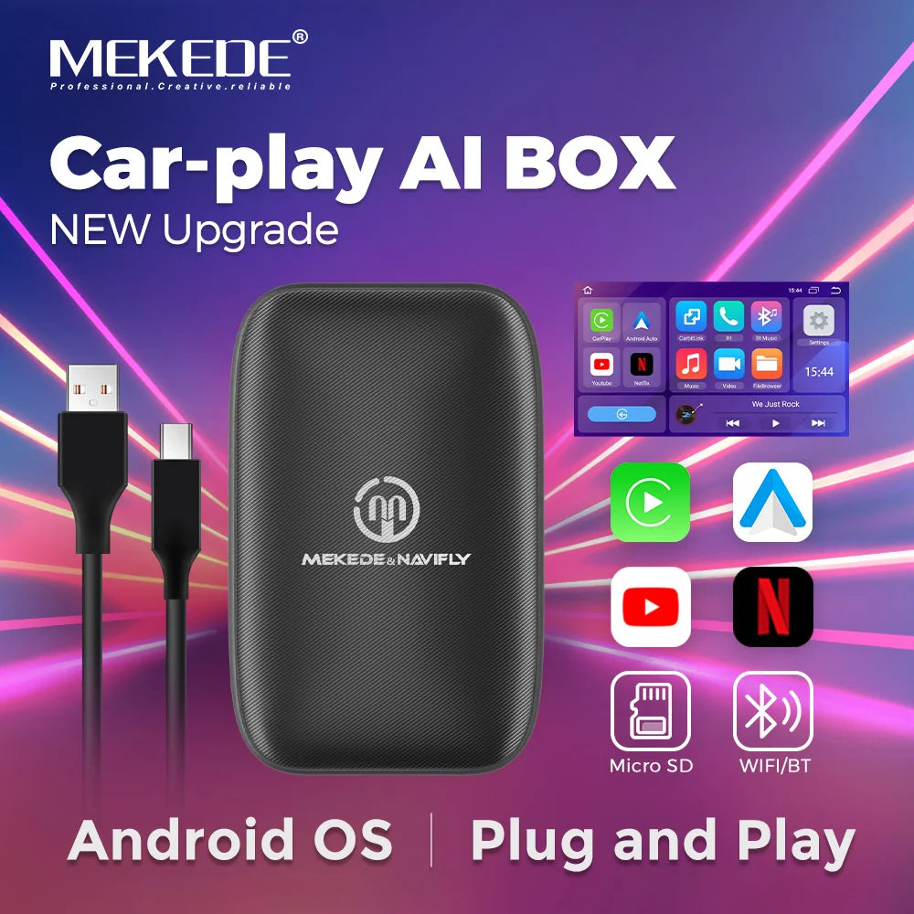 Mekede 2026 Android 2GB RAM CarPlay Wireless/Android Auto Wireless MINI BOX 3in1 CarPlay da Cablato a Wireless Portatile per YouTube Netflix Smart Box