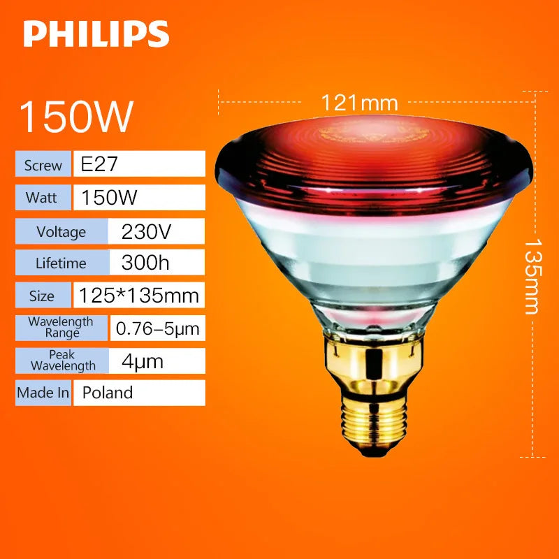Lampada a infrarossi Philips PAR38 150W E27 Uso umano Luce incandescente a calore rosso IR Comfort Lampadina 230V per assistenza sanitaria e relax