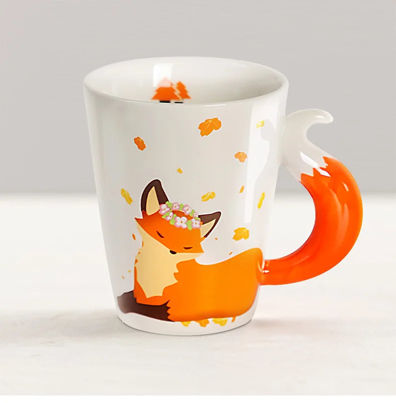Tazza in Ceramica Creativa a Forma di Animale, Tazza da Caffè in Ceramica con Volpe Cartoon, Manico a Coda di Volpe, Tazze Personalizzate per Acqua