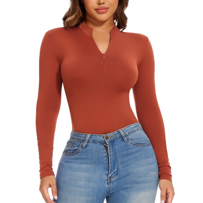 Body con colletto alla coreana con cerniera Donna Manica lunga Spazzolato Abiti invernali con fondo Sexy Streetwear Body Shaper Body pancia piatta