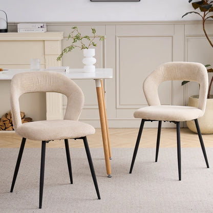 EGOONM Set di 4 Sedie da Pranzo Moderne con Schienale Cavo, Sedie Laterali Imbottite in Tessuto, Gambe in Metallo Nero, Sedie d'Accento per Cucina e Caffè