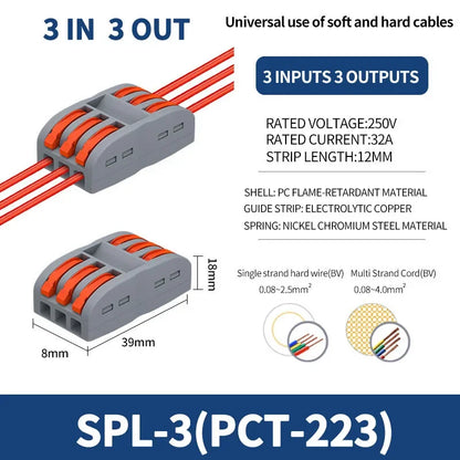 Mini connettori per cavi a cablaggio rapido 1/2/3/4/5 vie SPL Splitter compatto universale Conduttori elettrici Morsettiera domestica push-in