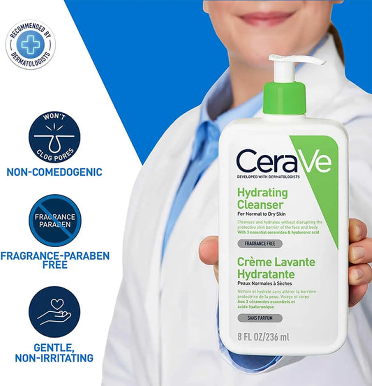 Detergente Idratante CeraVe 236ml, Detergente Delicato Multiuso per Viso e Corpo con Pelle Normale o Secca, Senza Profumo