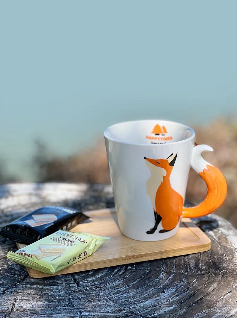 Tazza in Ceramica Creativa a Forma di Animale, Tazza da Caffè in Ceramica con Volpe Cartoon, Manico a Coda di Volpe, Tazze Personalizzate per Acqua