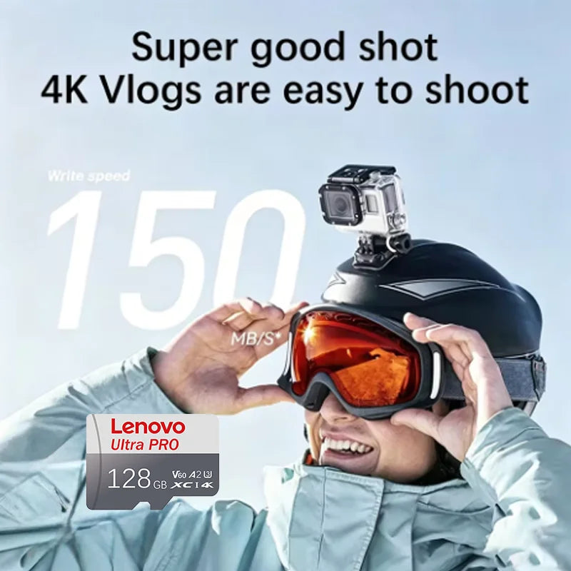 Scheda di memoria MicroSD ad alta velocità Lenovo, scheda TF, 1T, 128GB, 256GB, 512GB, classe A2, stabile, per registrazioni 4K, compatibile con DJI Pocket4 Action Cam.