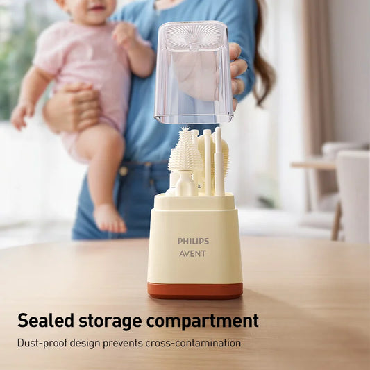 Avent Kit per la pulizia delle bottiglie Spazzola per la pulizia dei capezzoli della bottiglia 6 in 1 Detergente per bottiglie in silicone con scatola di immagazzinaggio Spazzola per cannuccia per scolapiatti