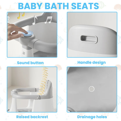 Seggiolino da bagno per neonati di 6 mesi in su, sedile da bagno per sedersi, sedia da vasca per neonati antiscivolo con 4 ventose, ottimi regali per la doccia