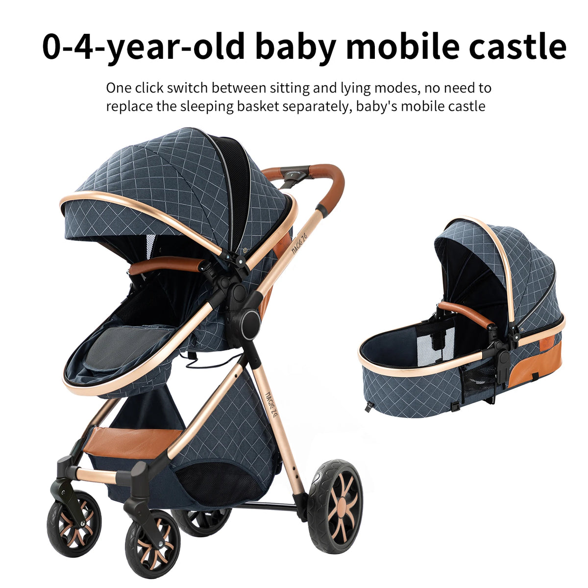 Passeggino Magic ZC 3 in 1, Sistema da Viaggio Compatto e Pieghevole con Navicella, Seggiolino Auto per Neonati e Seduta Reversibile, Carrozzina High Landscape, Ruote Ammortizzate, Manubrio Regolabile, Chiusura con Una Mano,
