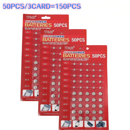 50 Pezzi Batterie a Bottone 1.55V AG13 LR44 L AG1 AG3 AG4 AG10 AG12 SR44 A76 LR1154 GP7 per Orologi, Giocattoli e Telecomandi