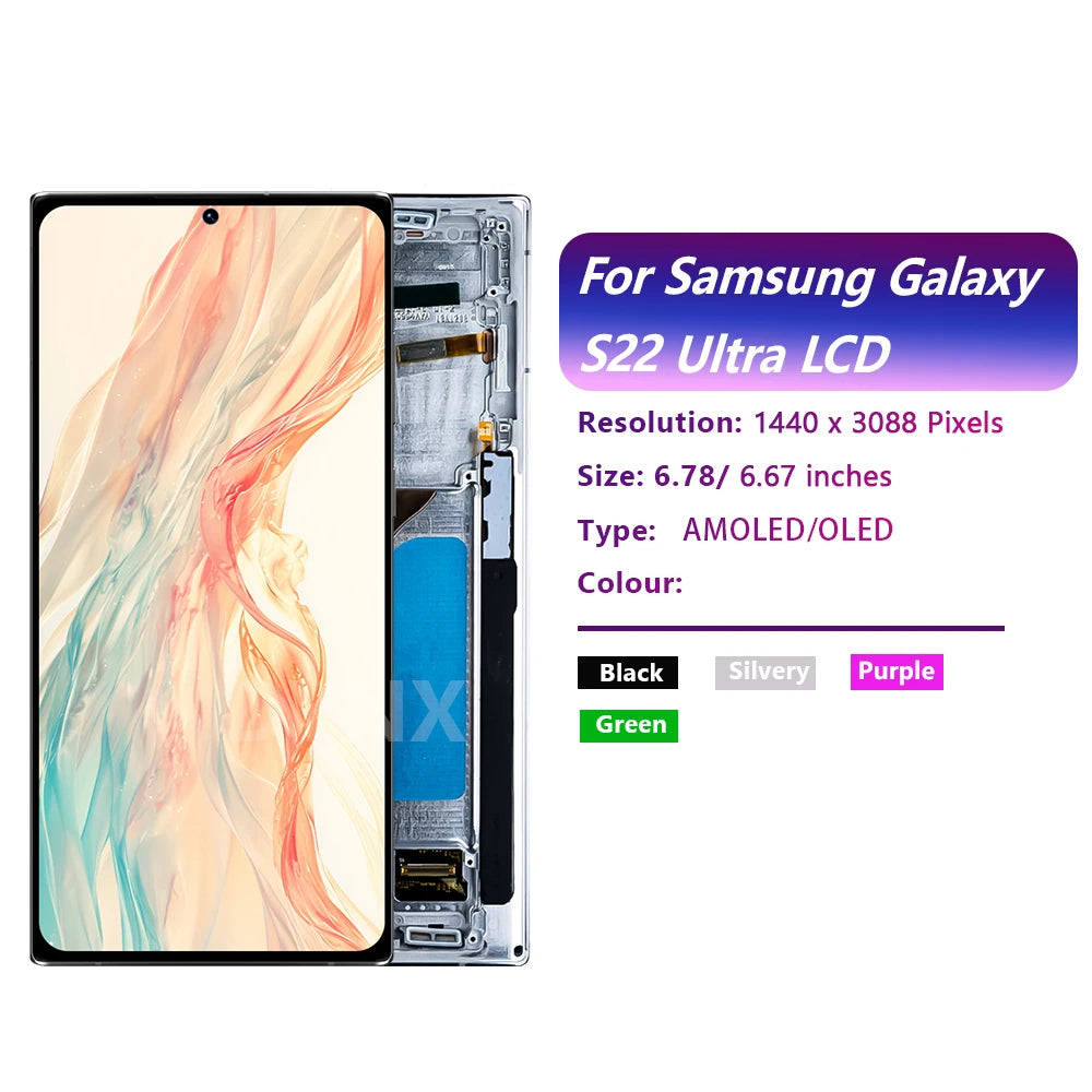 UE 6.78 ''Nuovo Display AMOLED Per Samsung Galaxy S22 Ultra 5G LCD S908 S908B S908U Con Telaio Touch Screen Digitizer sostituzione