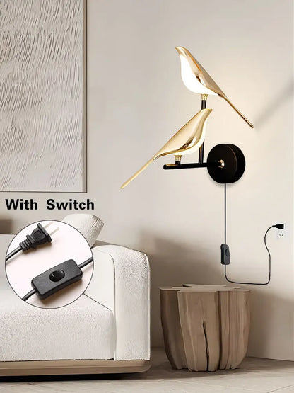 Lampade da Parete LED Girevoli a Forma di Uccello Magpie con Spina EU/US per Comodino, Camera da Letto, Lampade da Parete Nordiche, Applique per Cucina e Sala da Pranzo