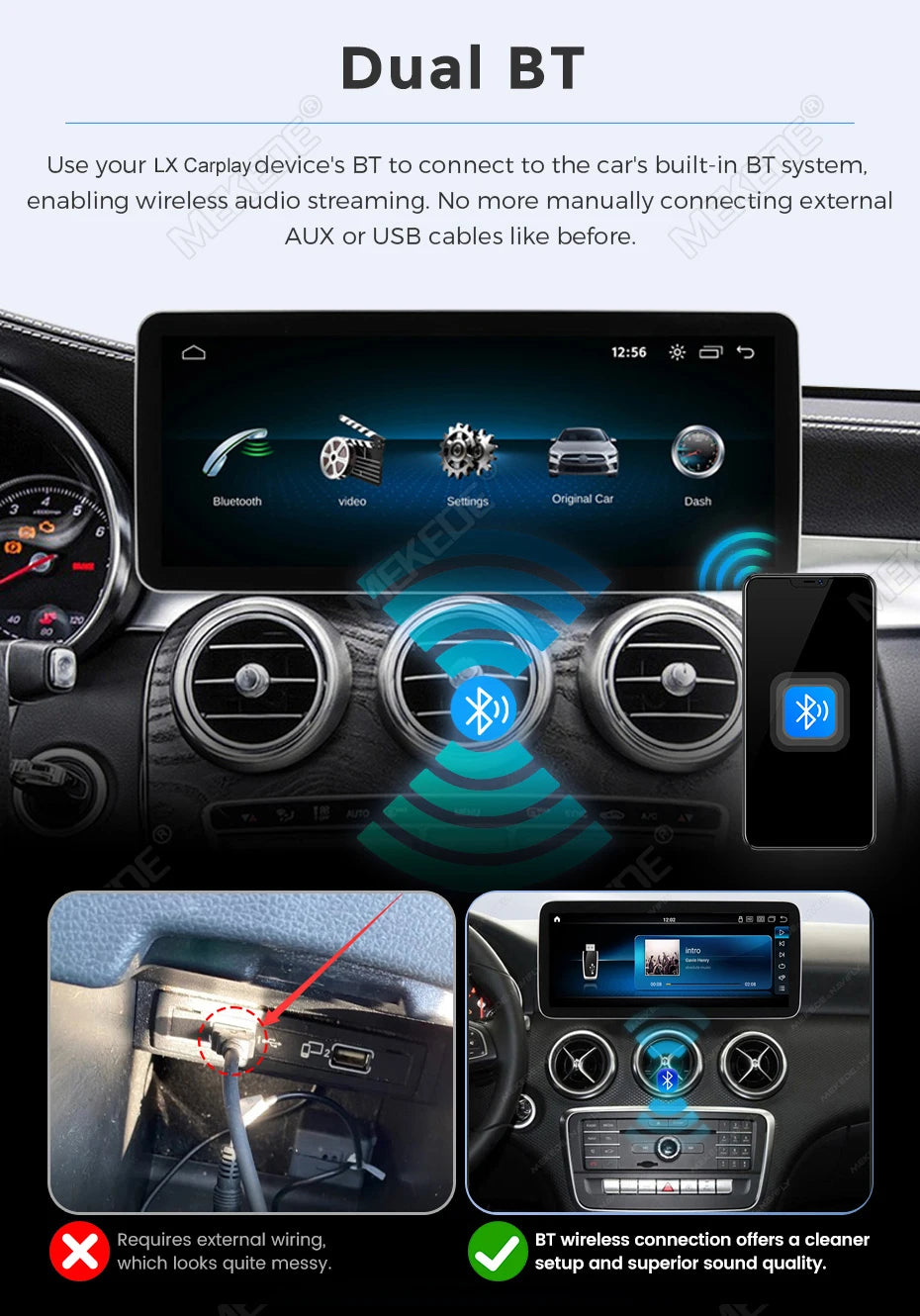 Mekede, schermo da 12,3 pollici, risoluzione 2K, sistema di navigazione GPS con CarPlay e Android Auto, autoradio multimediale con sistema operativo Linux per Mercedes Benz C W205, GLC X253, Classe V W447, lettore video 4K.